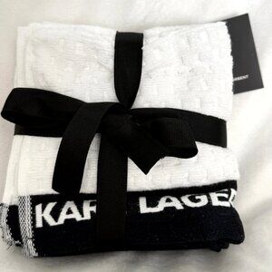 Karl Lagerfeld Paris 4pc Washcloth Set White Black Logo Cotton NWT